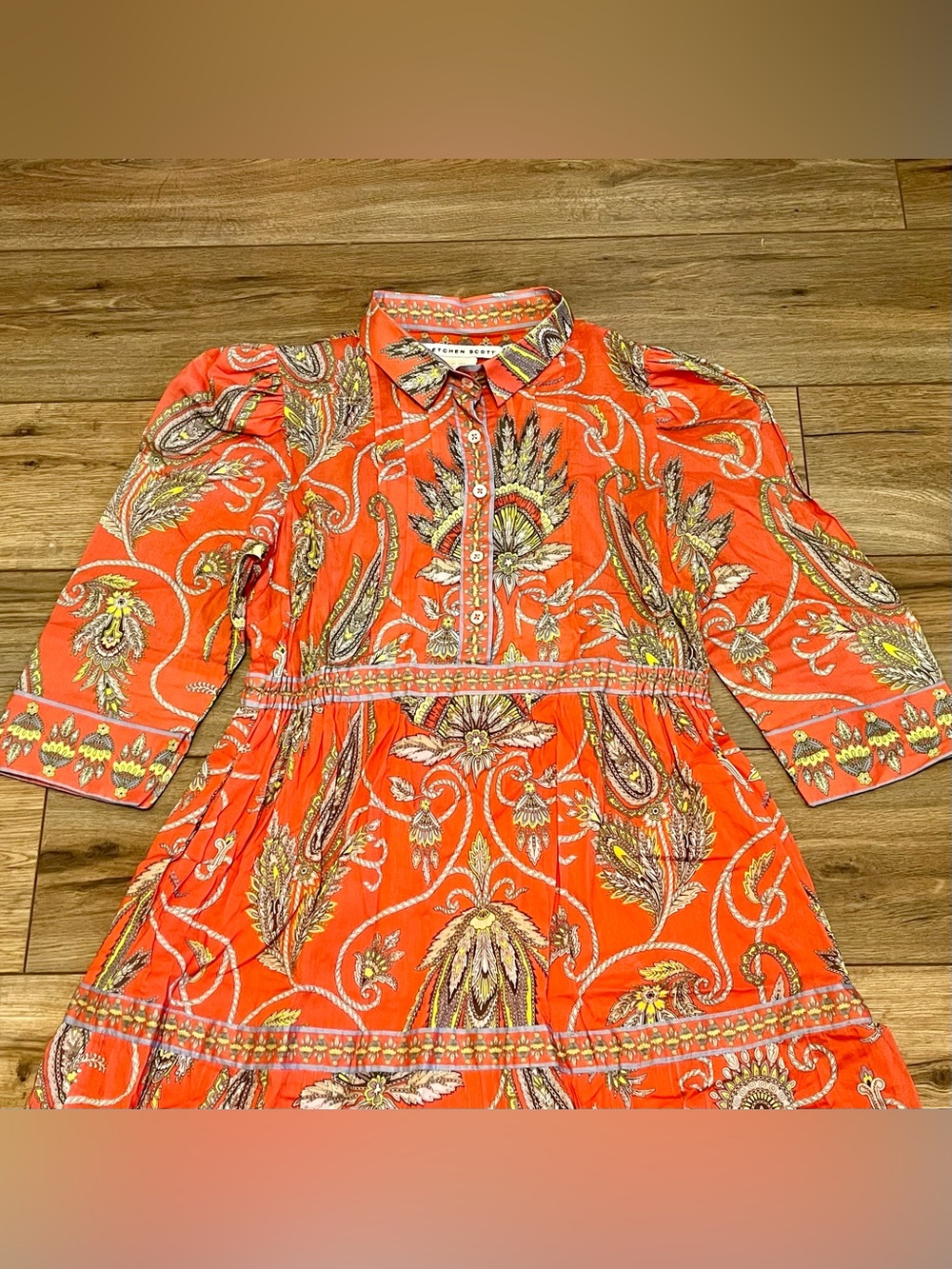 Gretchen Scott Damsel Plume Midi Maxi Dress Women’s Medium Boho Tiered Coral - Picture 2 of 11